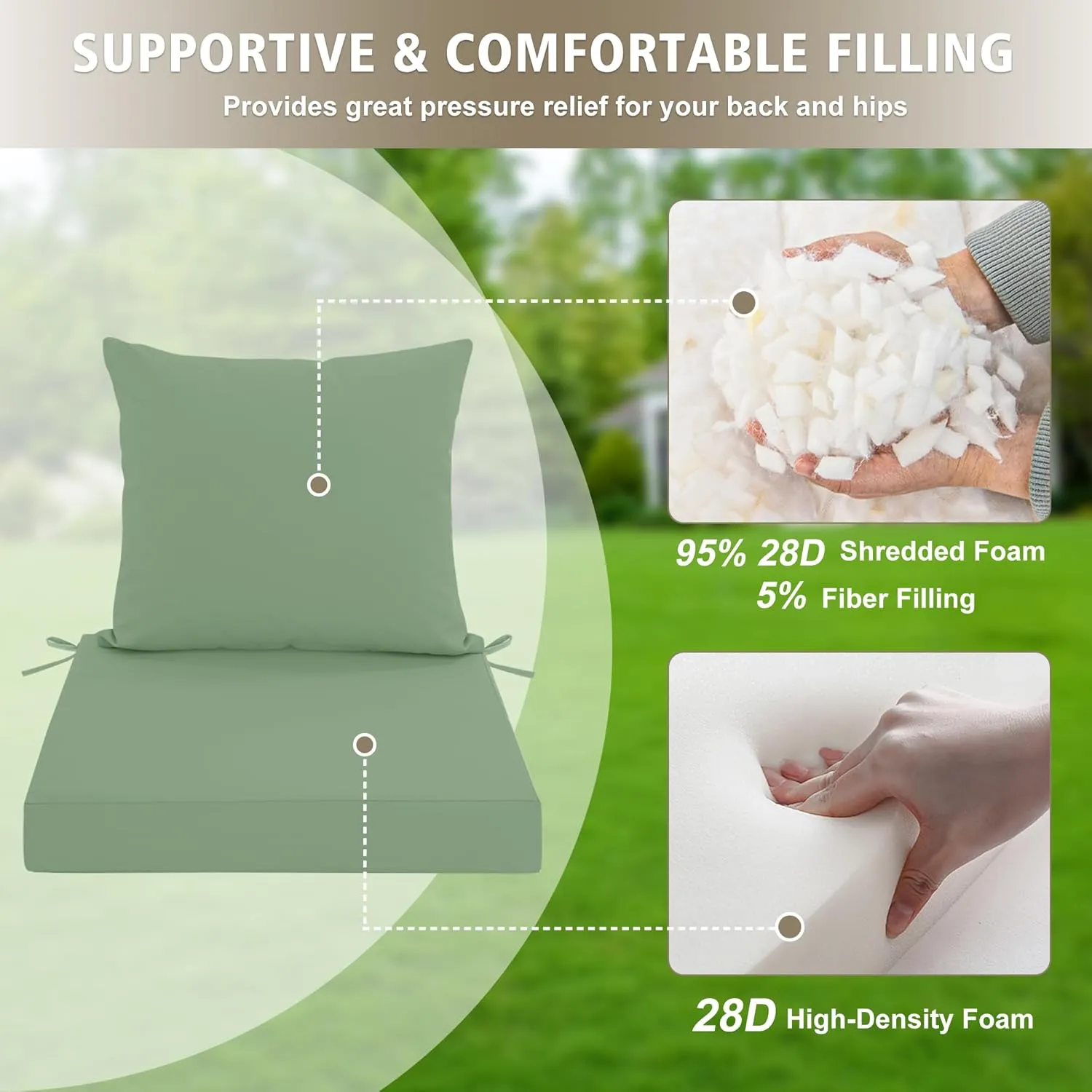 24x24 Inch Outdoor Cushions for Patio Furniture, Waterproof Outdoor Chair Cushions w/Fade-Resistant, Removable & Machine-Washable Covers, Deep Seat Sofa/Couch Pads Replacement – Set of 4, Sage Green