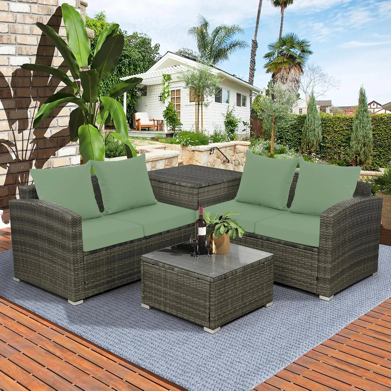 24x24 Inch Outdoor Cushions for Patio Furniture, Waterproof Outdoor Chair Cushions w/Fade-Resistant, Removable & Machine-Washable Covers, Deep Seat Sofa/Couch Pads Replacement – Set of 4, Sage Green