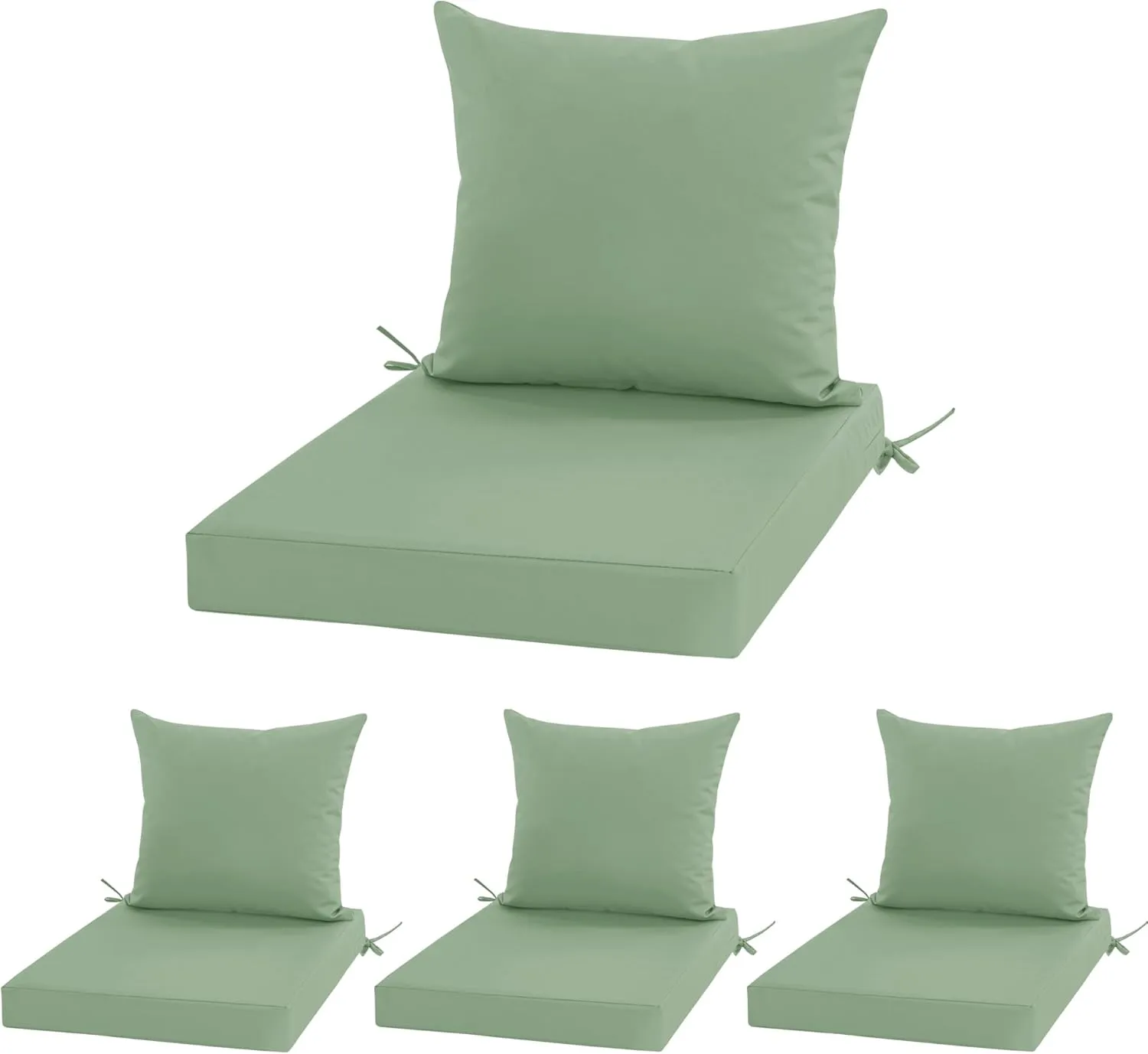 24x24 Inch Outdoor Cushions for Patio Furniture, Waterproof Outdoor Chair Cushions w/Fade-Resistant, Removable & Machine-Washable Covers, Deep Seat Sofa/Couch Pads Replacement – Set of 4, Sage Green
