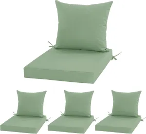 24x24 Inch Outdoor Cushions for Patio Furniture, Waterproof Outdoor Chair Cushions w/Fade-Resistant, Removable & Machine-Washable Covers, Deep Seat Sofa/Couch Pads Replacement – Set of 4, Sage Green