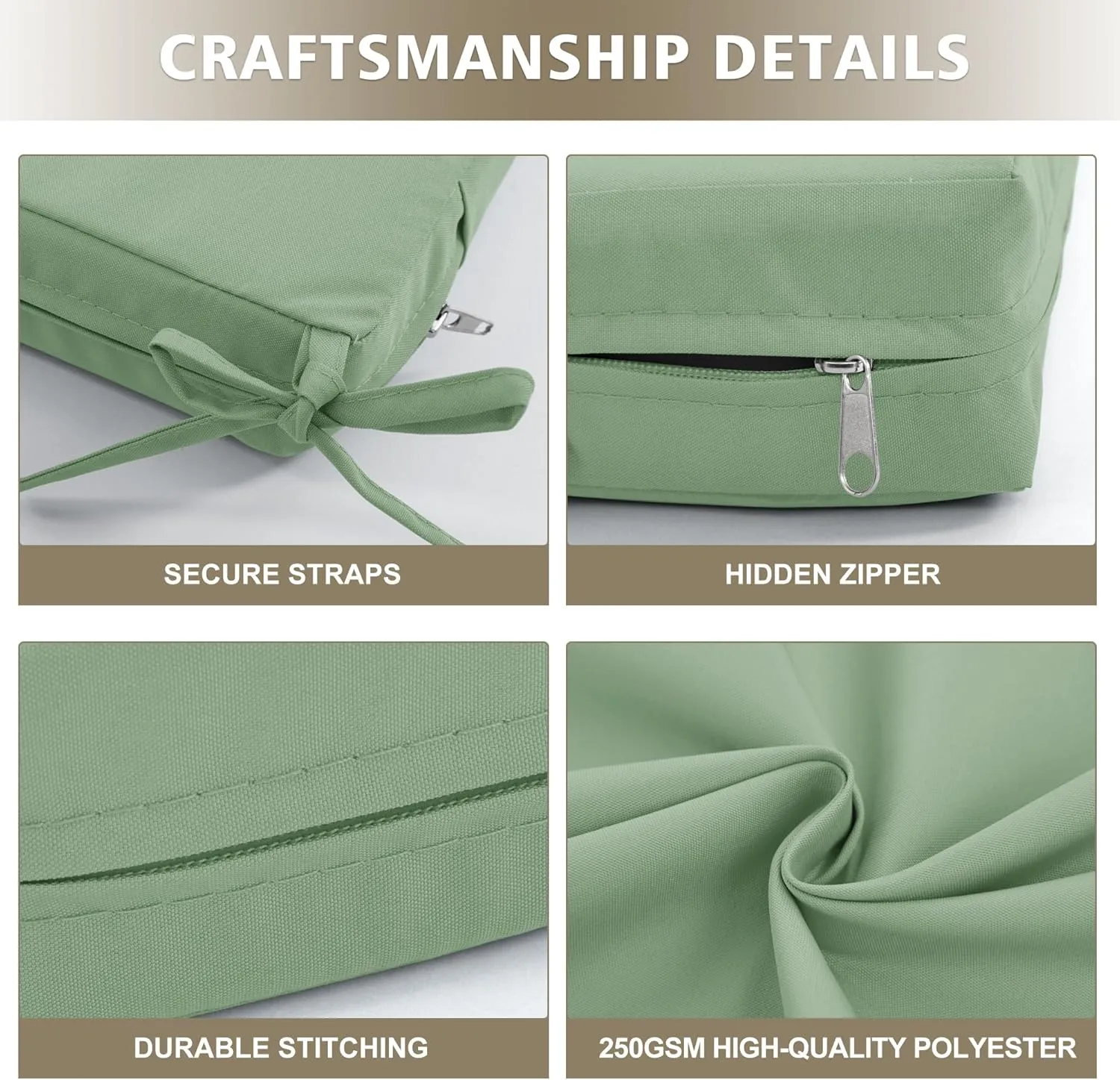 24x24 Inch Outdoor Cushions for Patio Furniture, Waterproof Outdoor Chair Cushions w/Fade-Resistant, Removable & Machine-Washable Covers, Deep Seat Sofa/Couch Pads Replacement – Set of 4, Sage Green