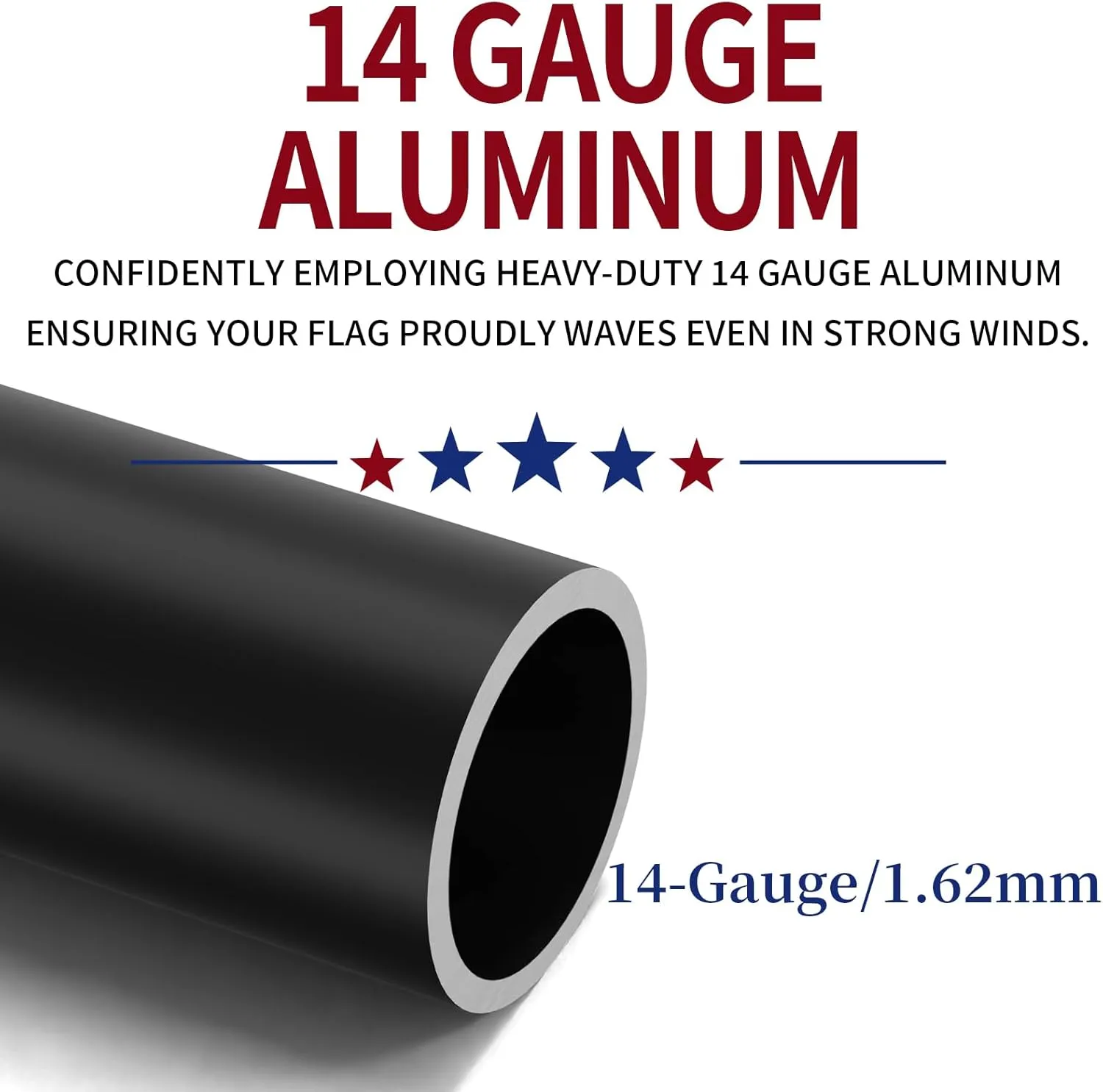 25FT Heavy Duty Flag Pole,14-Gauge Aluminum,Resist Strong Wind Reinforcement Ring Patent,Sectional Black Residential Flagpole Complete Kit - USA Flag,Black Ball, Aluminum Clips