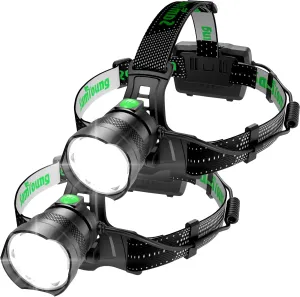 2PCS Bright LED Headlamp 1000LM Induction Function, 7 Modes Long Lasting Battery Life Head Lamp, IP67 Waterproof Zoom LED Headlamp, 90° Adjustable for Outdoor Indoor Camping Running Hunting Car Repair