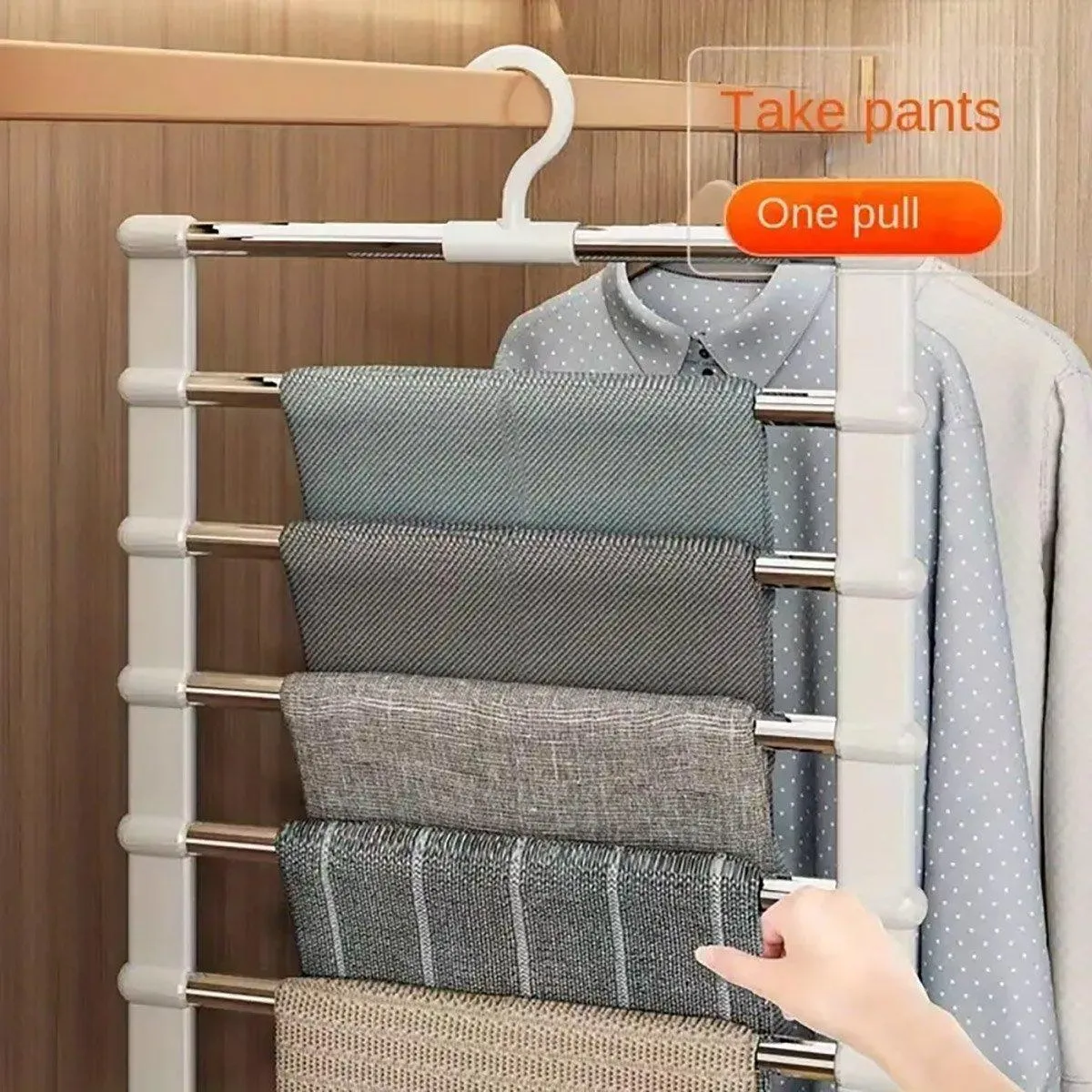 2pcs Multifunctional Folding Trouser Rack Multi Layer Storage Hanging Clothes
