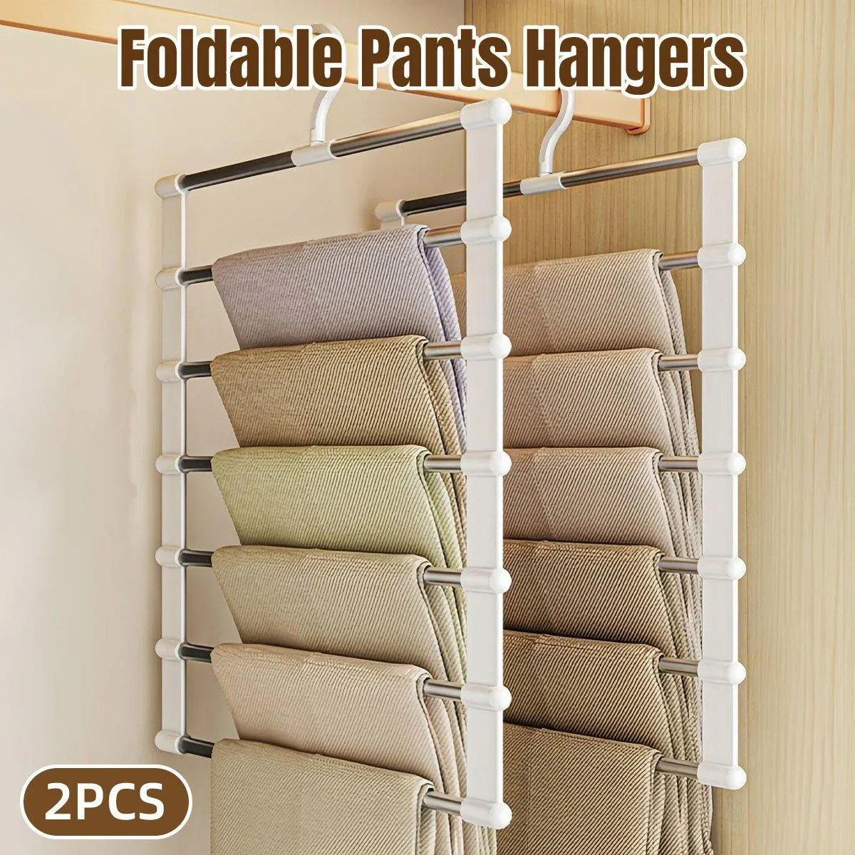 2pcs Multifunctional Folding Trouser Rack Multi Layer Storage Hanging Clothes