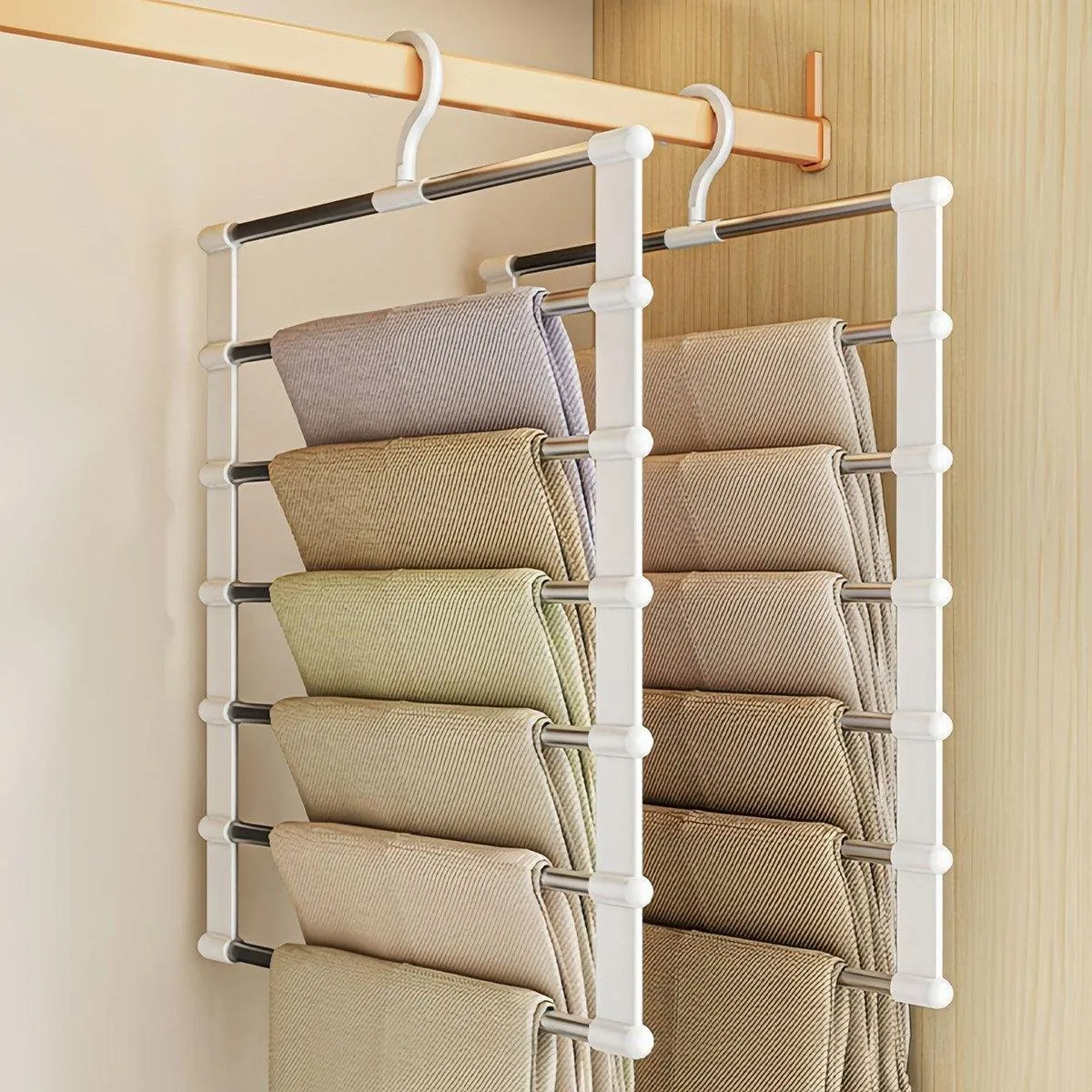 2pcs Multifunctional Folding Trouser Rack Multi Layer Storage Hanging Clothes