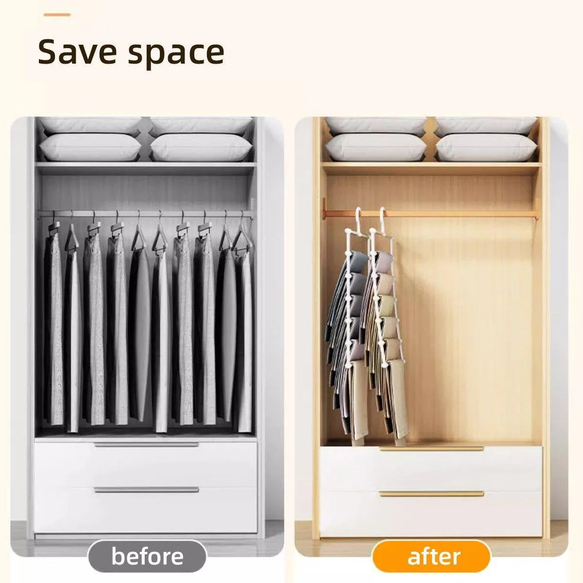 2pcs Multifunctional Folding Trouser Rack Multi Layer Storage Hanging Clothes