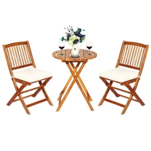 3 Piece Folding Bistro Set with Cushions for Patio