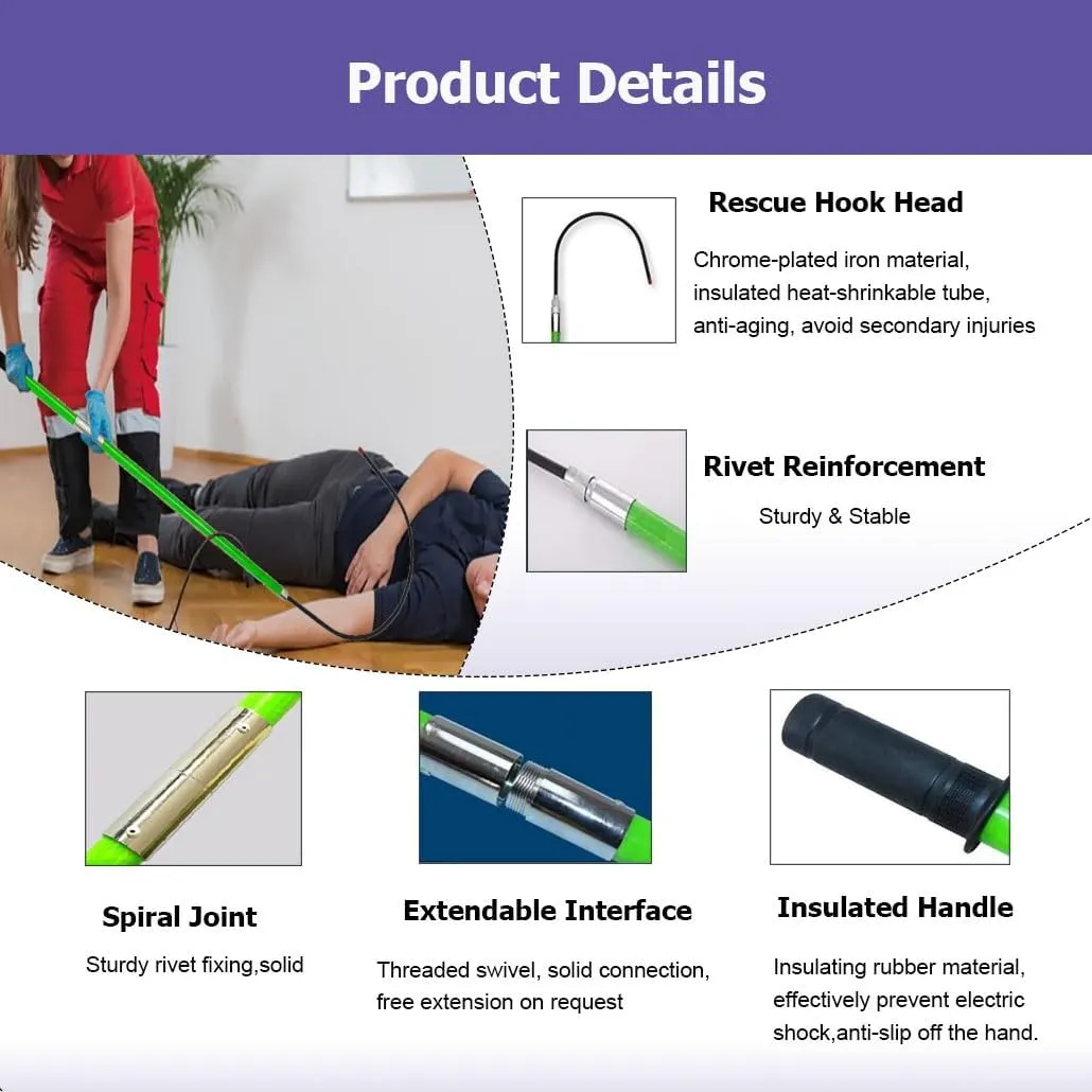 3.3-9.8' Rescue Hook Hot Stick 220 Lbs, 10-220 Kv High Voltage Insulated Anti-Electrocution Rescue Hook with Telescopic Pole(Green,3.0m/9.8ft)