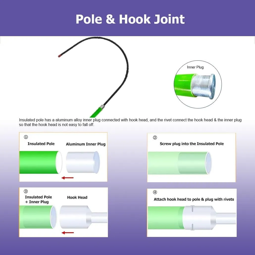 3.3-9.8' Rescue Hook Hot Stick 220 Lbs, 10-220 Kv High Voltage Insulated Anti-Electrocution Rescue Hook with Telescopic Pole(Green,3.0m/9.8ft)
