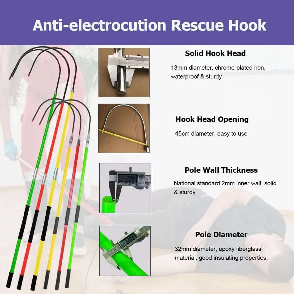 3.3-9.8' Rescue Hook Hot Stick 220 Lbs, 10-220 Kv High Voltage Insulated Anti-Electrocution Rescue Hook with Telescopic Pole(Green,3.0m/9.8ft)
