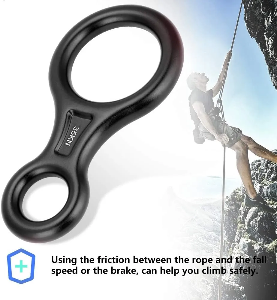 35KN Figure 8 Word Rope Descender Rappel Rock Climbing Rescuing Gear Equipment for Rappelling Belaying Tree Climbing