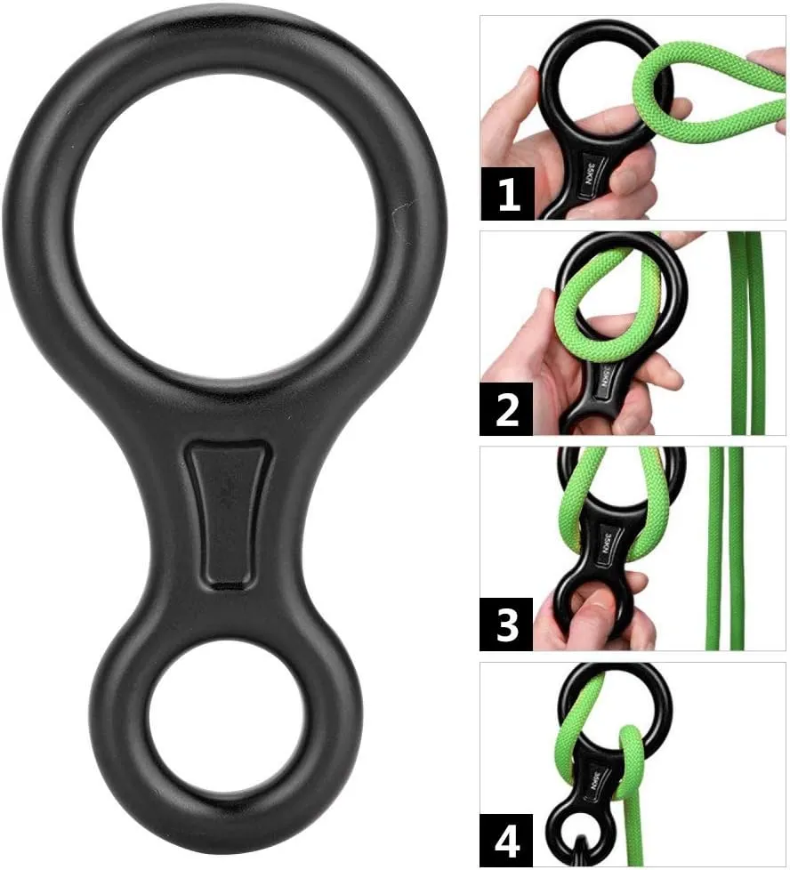 35KN Figure 8 Word Rope Descender Rappel Rock Climbing Rescuing Gear Equipment for Rappelling Belaying Tree Climbing