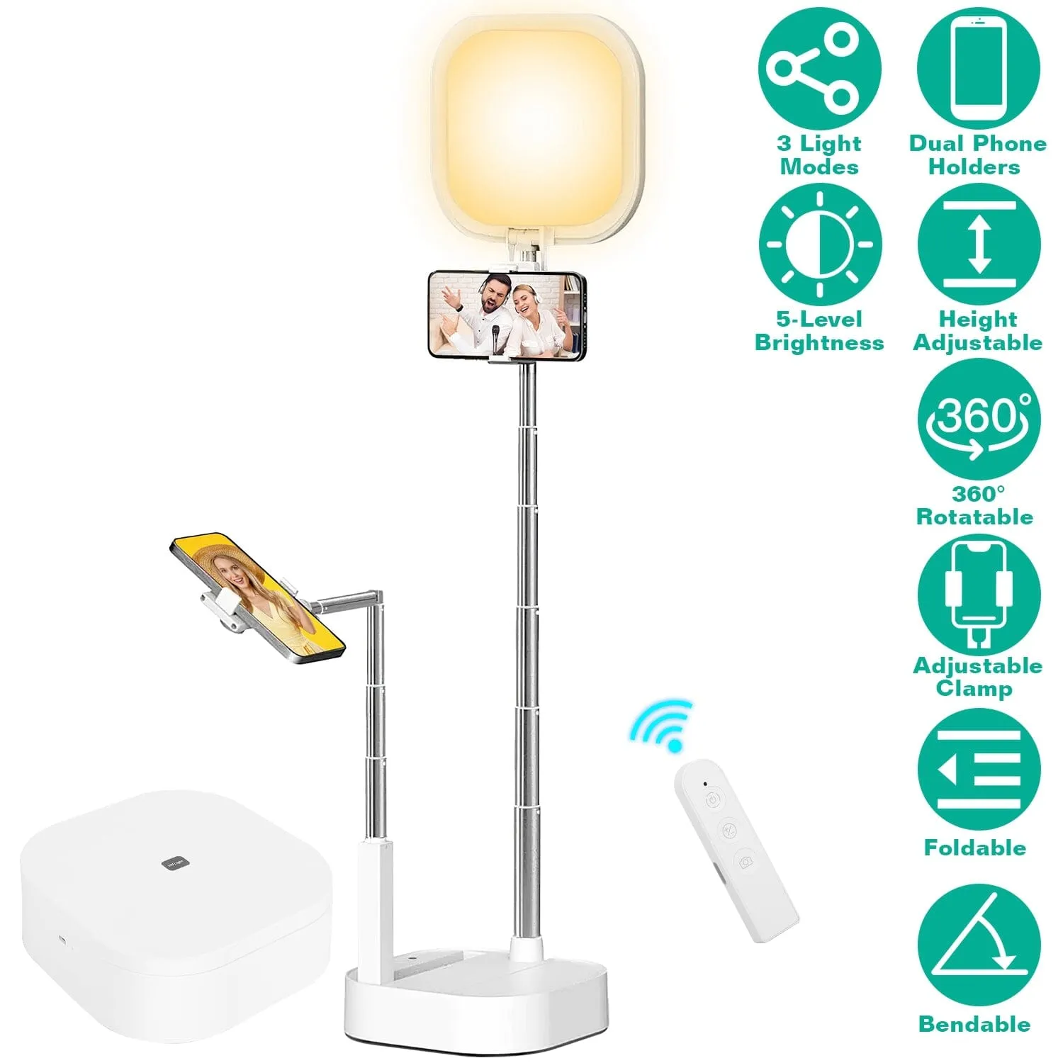 360° Rotatable Dual Phone Holder with Rechargeable Wireless Remote V8