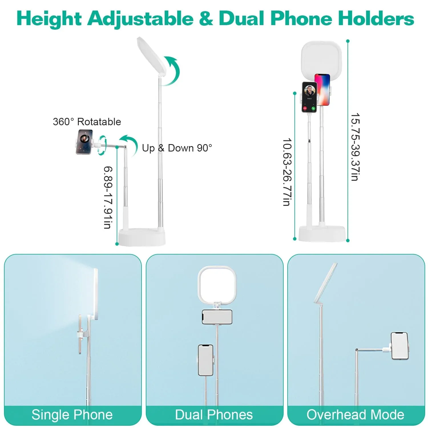 360° Rotatable Dual Phone Holder with Rechargeable Wireless Remote V8