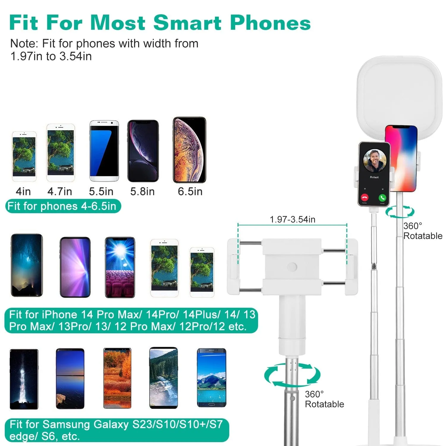 360° Rotatable Dual Phone Holder with Rechargeable Wireless Remote V8