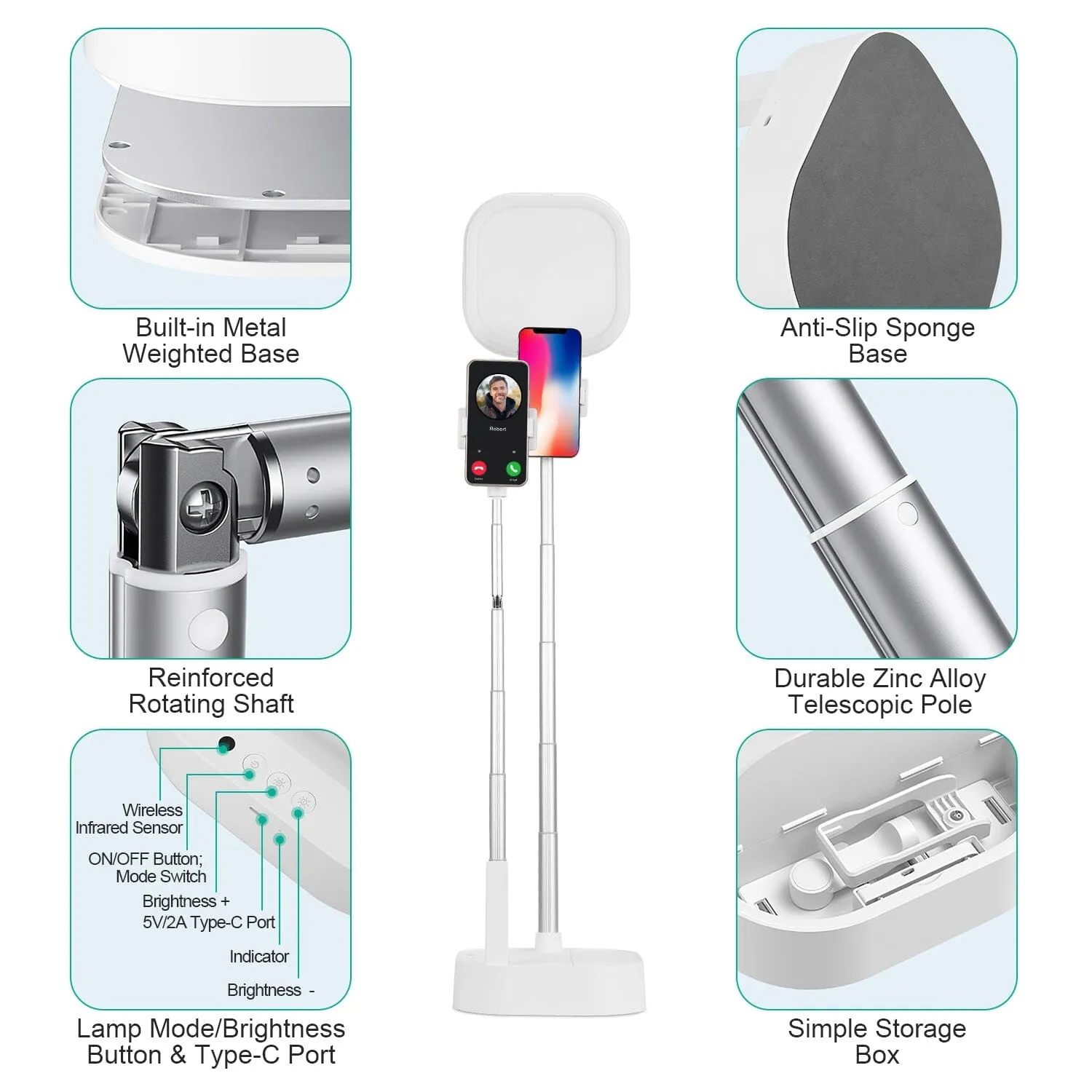 360° Rotatable Dual Phone Holder with Rechargeable Wireless Remote V8