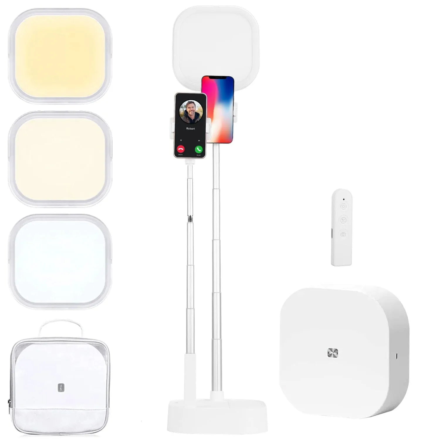 360° Rotatable Dual Phone Holder with Rechargeable Wireless Remote V8