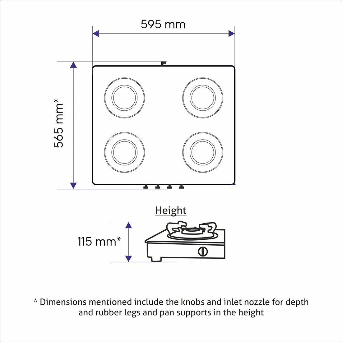 4 Burner  Stainless Steel Gas Stove with Brass Burner (1044 SS) - Manual