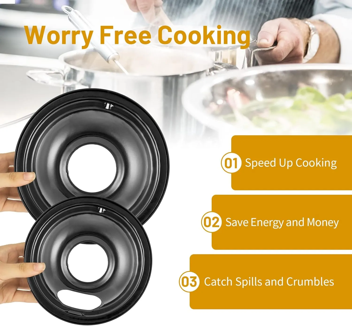 4 Pack Black Cooktop Drip Pans, Compatible with GE Hotpoint Stove. Include 2 Pcs 6'' Range Replacement Drip Pans and 2 Pcs 8 '' Burner Drip Pans for Electric Stove Top