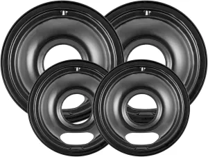 4 Pack Black Cooktop Drip Pans, Compatible with GE Hotpoint Stove. Include 2 Pcs 6'' Range Replacement Drip Pans and 2 Pcs 8 '' Burner Drip Pans for Electric Stove Top