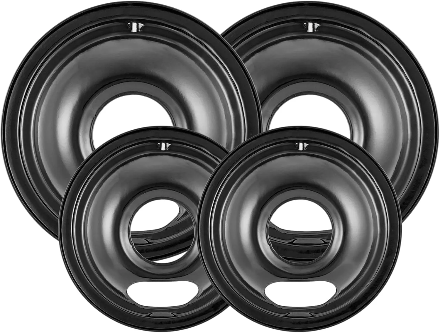 4 Pack Black Cooktop Drip Pans, Compatible with GE Hotpoint Stove. Include 2 Pcs 6'' Range Replacement Drip Pans and 2 Pcs 8 '' Burner Drip Pans for Electric Stove Top