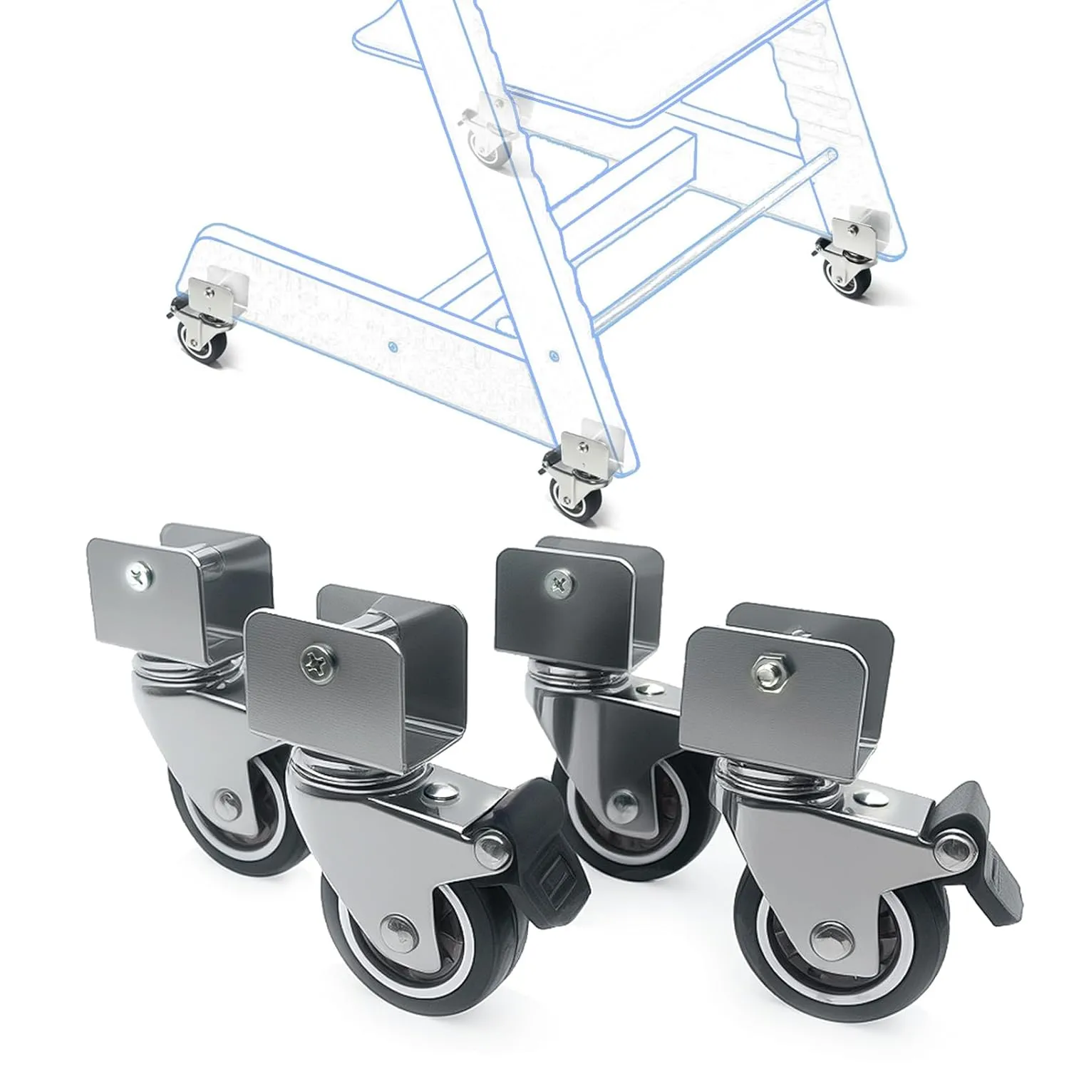 4-Pack Heavy-Duty Wheels Compatible with Stokke Tripp Trapp High Chair - 2-Inch Silent Casters with Chrome-Plated Steel Brackets, 360° Rotation, No-Scratch Design, Supports 176 lbs (1 STE)
