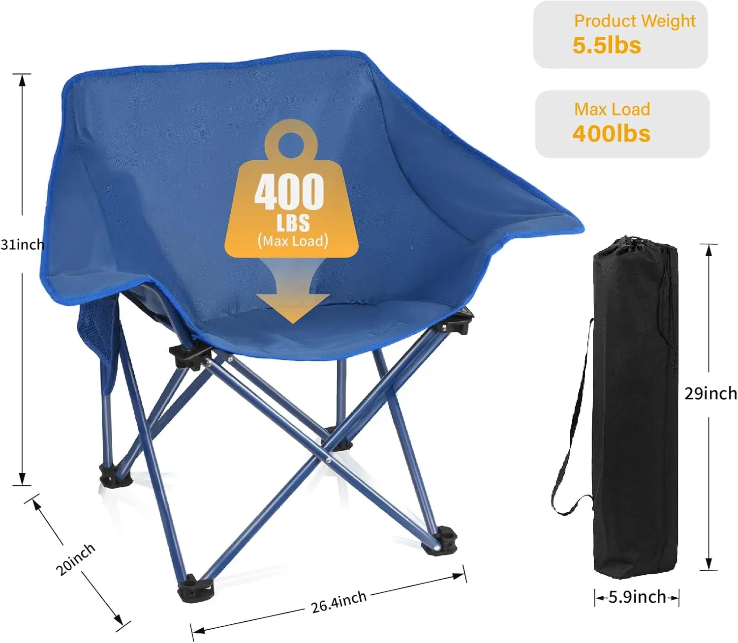 4 Pack Portable Camping Chair Compact Collapsible Outdoor Folding Sports Chairs for Adults Heavy Duty Camp Sporting Events Park Lawn 400 Lbs Black