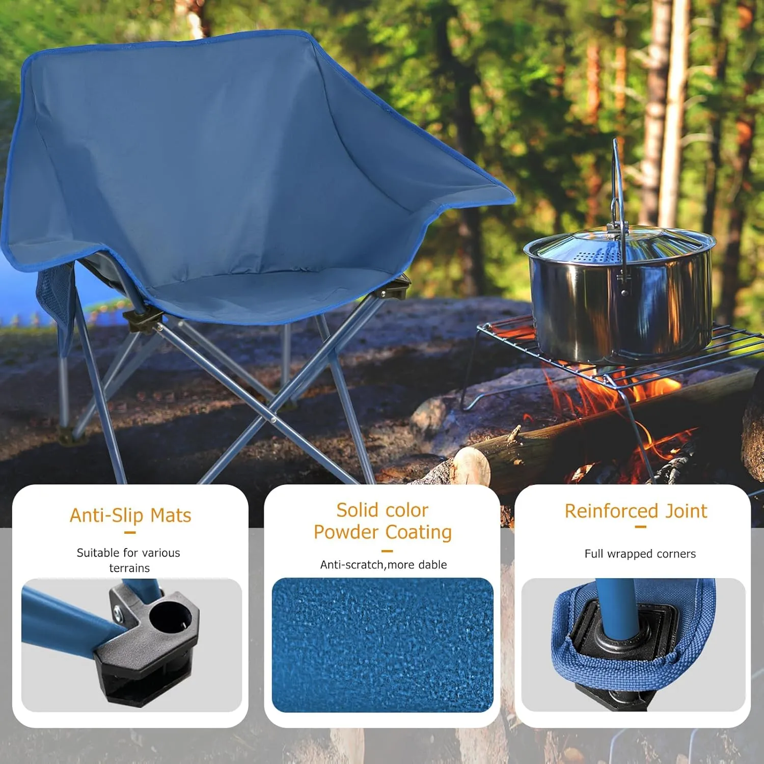 4 Pack Portable Camping Chair Compact Collapsible Outdoor Folding Sports Chairs for Adults Heavy Duty Camp Sporting Events Park Lawn 400 Lbs Black