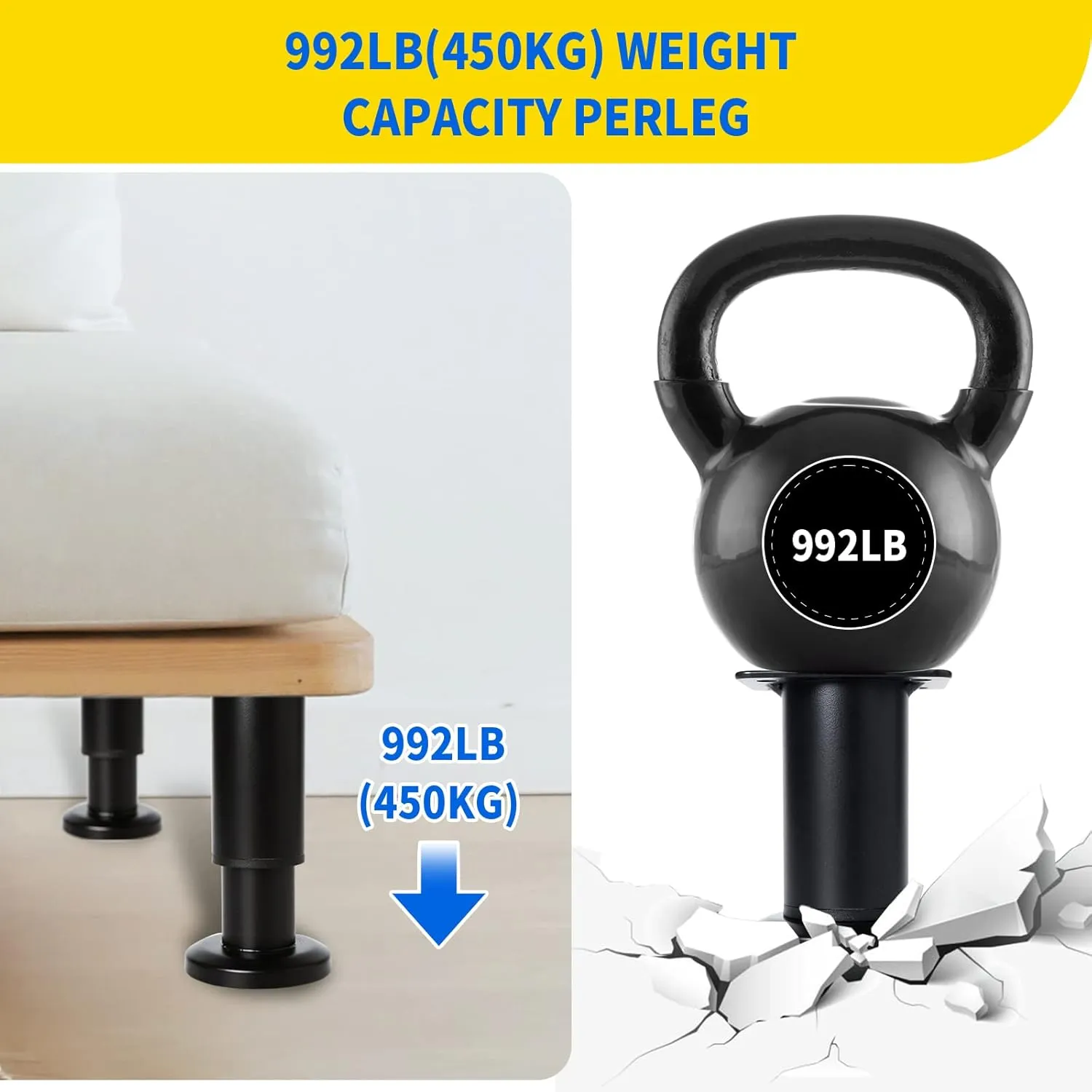 4 Pcs Adjustable Height Furniture Support Legs [with Screws] 3.15-4.72 inch, Metal Heavy Duty Furniture Replacement Legs for Chair/Bed/Sofa/Cabinet/Couch/Dresser/Bed/Table (Black)