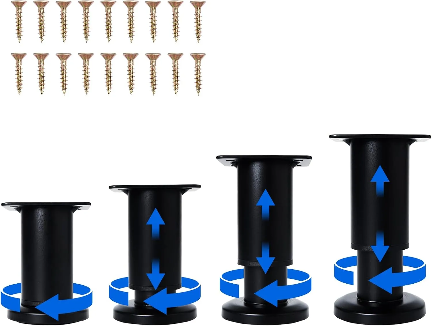4 Pcs Adjustable Height Furniture Support Legs [with Screws] 3.15-4.72 inch, Metal Heavy Duty Furniture Replacement Legs for Chair/Bed/Sofa/Cabinet/Couch/Dresser/Bed/Table (Black)