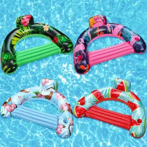 4 Pcs Hawaiian Pool Float Chair for Adults, Inflatable Water Lounge Floatie with Tropical Print Backrest and Double Cup Holder, Heavy Duty Summer Pool Toys for Beach Relaxing