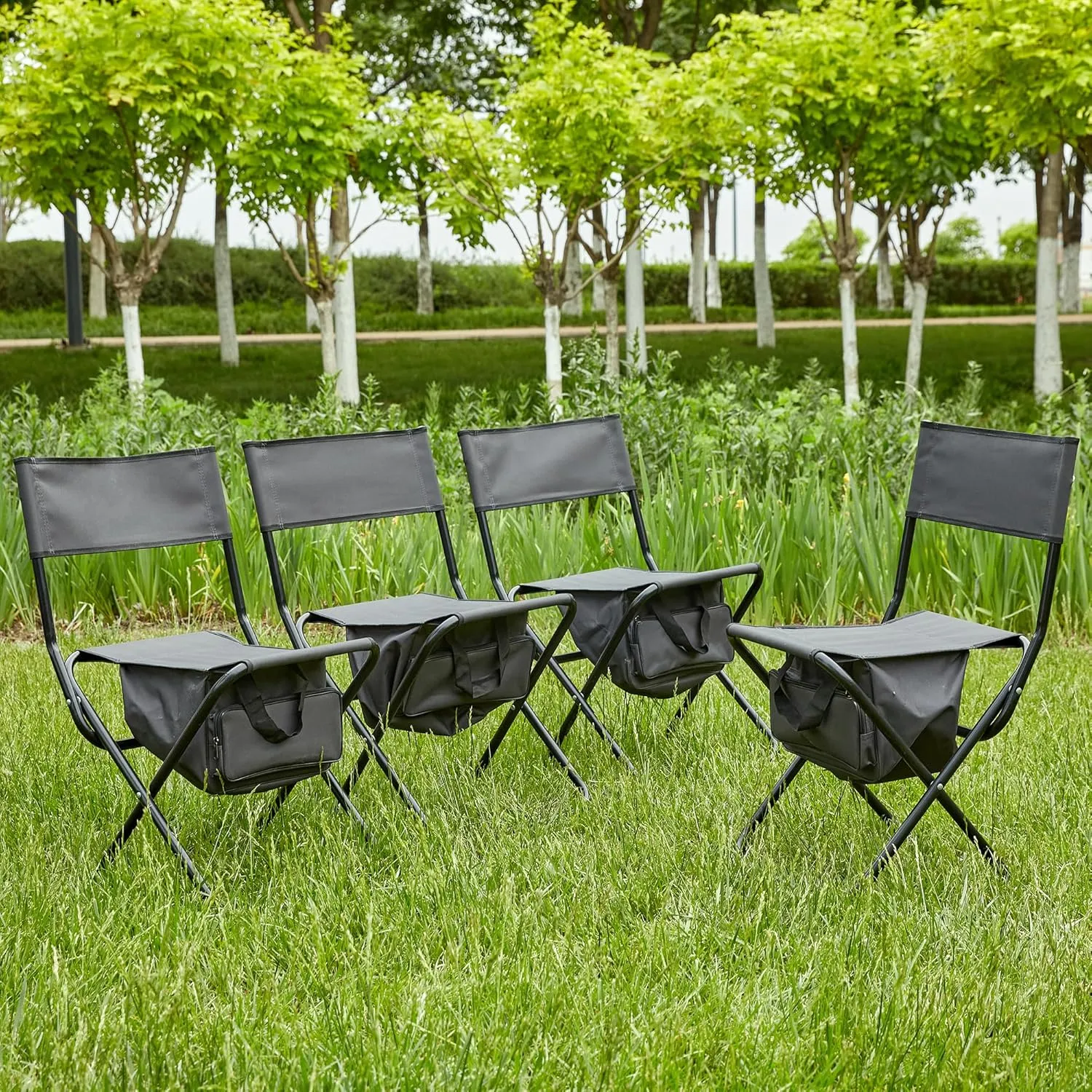 4-Piece Folding Outdoor Chair with Storage Bag, Portable Chair for Indoor, Outdoor Camping, Picnics and Fishing,Grey