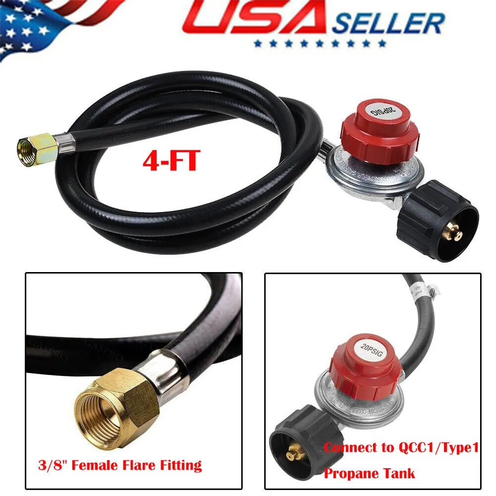 4FT 20PSI Adjustable Propane Tank Regulator Hose Gas Grill Burner Heater Stove