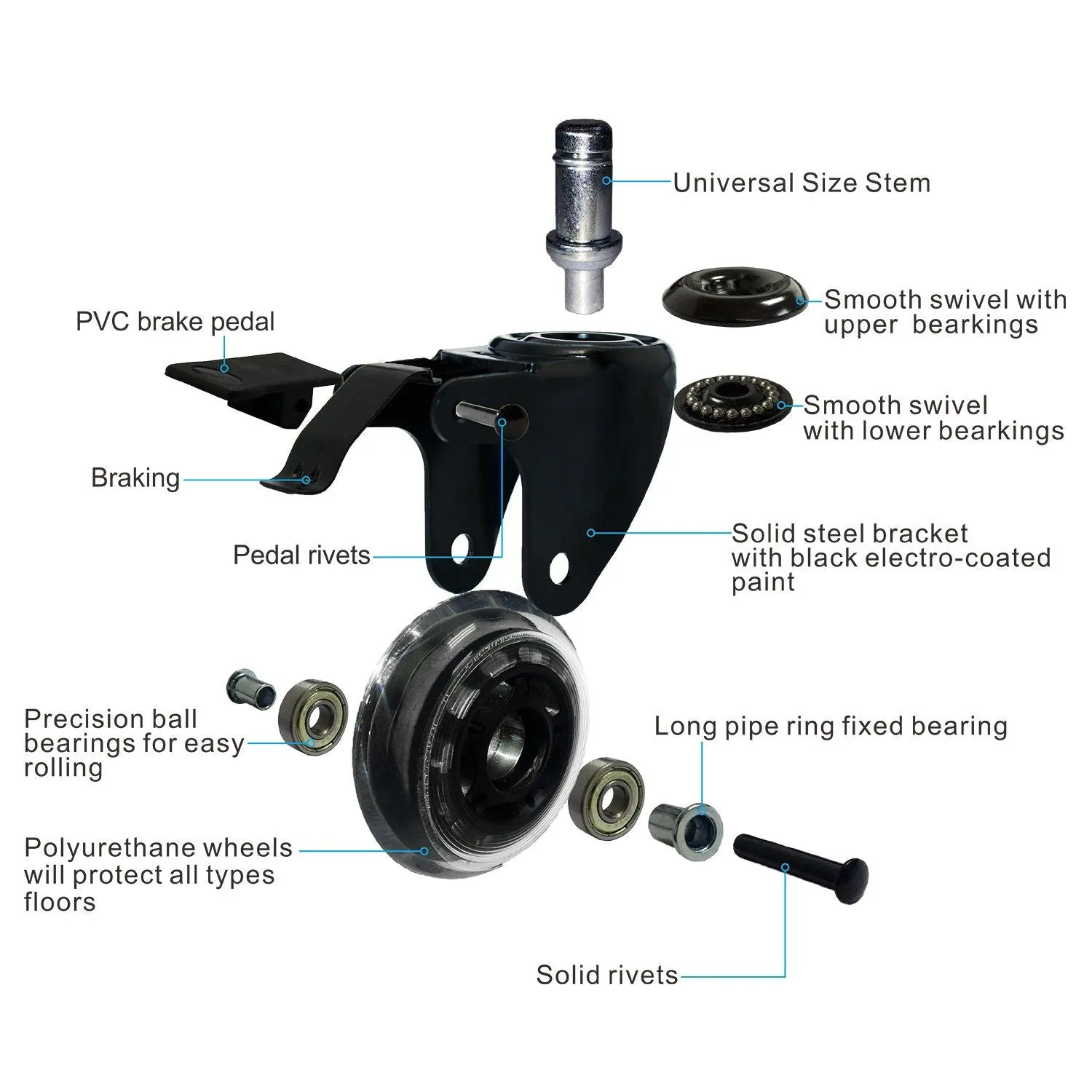 5-Pack: Replacement Office Chair Casters
