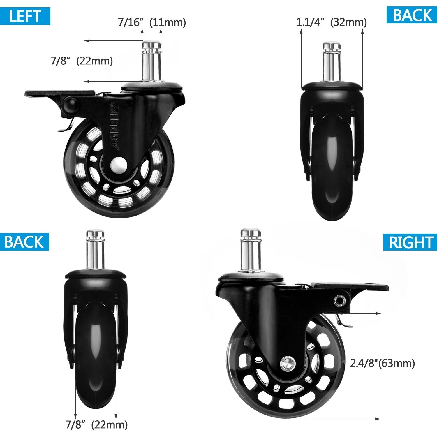 5-Pack: Replacement Office Chair Casters