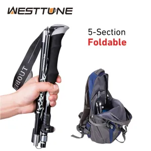 5-Section Portable Outdoor Fold Trekking Pole - Telescopic Hiking Stick with Foam Handle, Ideal for Nordic Walking, Camping, and Elderly