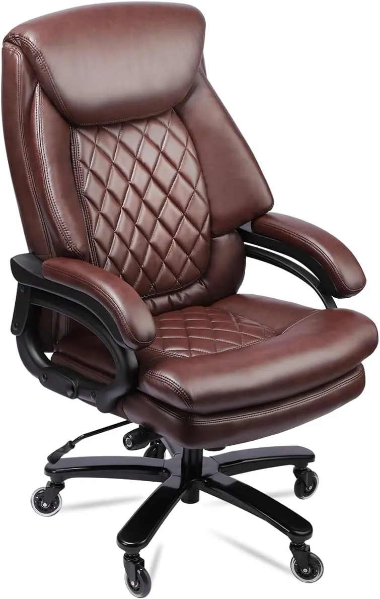 500lbs Big and Tall Office Chair for Heavy People Executive Office Chair with Wide Spring Seat Computer Desk Chair 360 Swivel Home Office Desk Chair (Brown)
