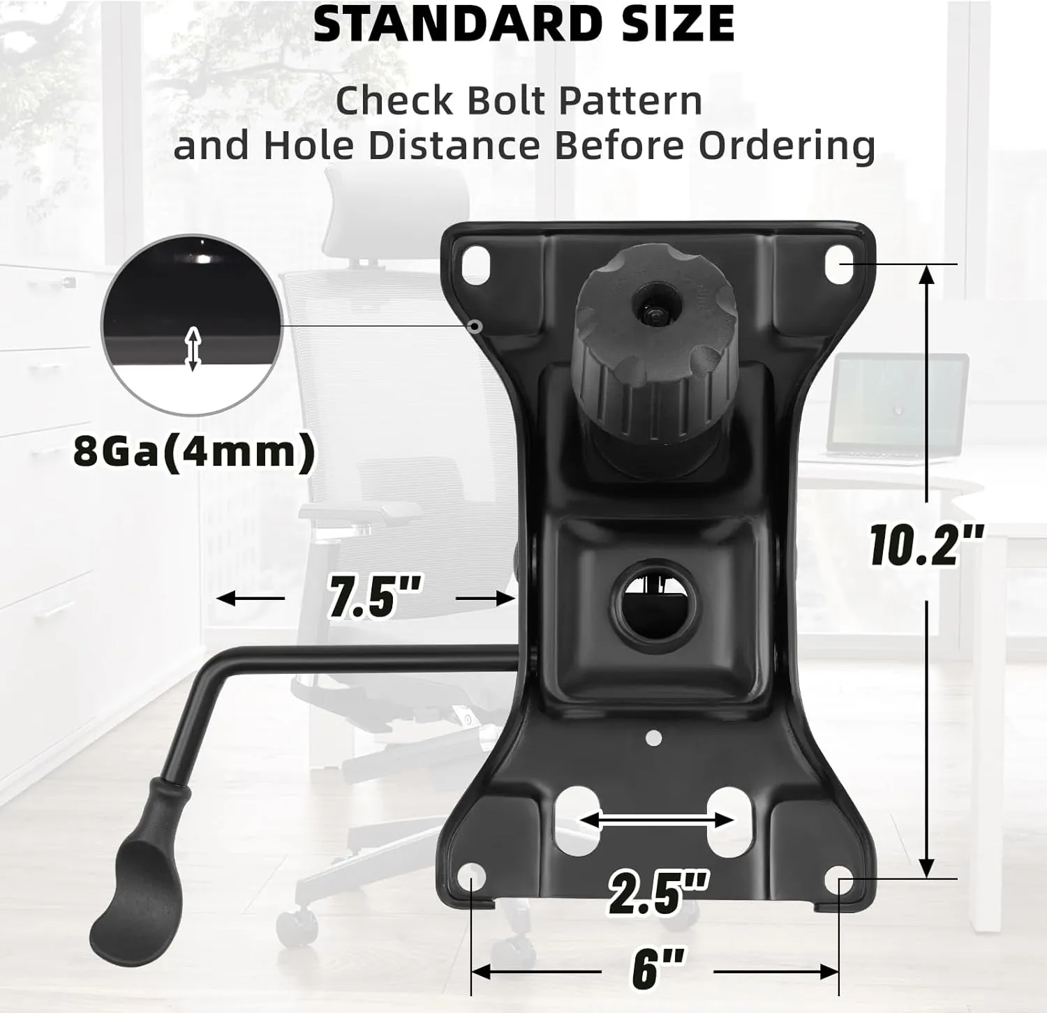 500Lbs Office Chair Replacement Parts, w/ 6'' x 10.2" Mounting Holes Chair Base Heavy Duty Plate Swivel Tilt Control Seat Mechanism for Executive and Gaming Chairs