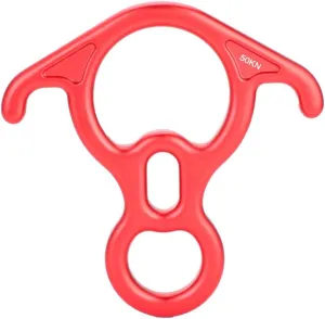 50KN Figure 8 Rope Descender Rappel Ring for Rock Climbing Rescue Gear, Aluminum Alloy, Red Color, High Strength