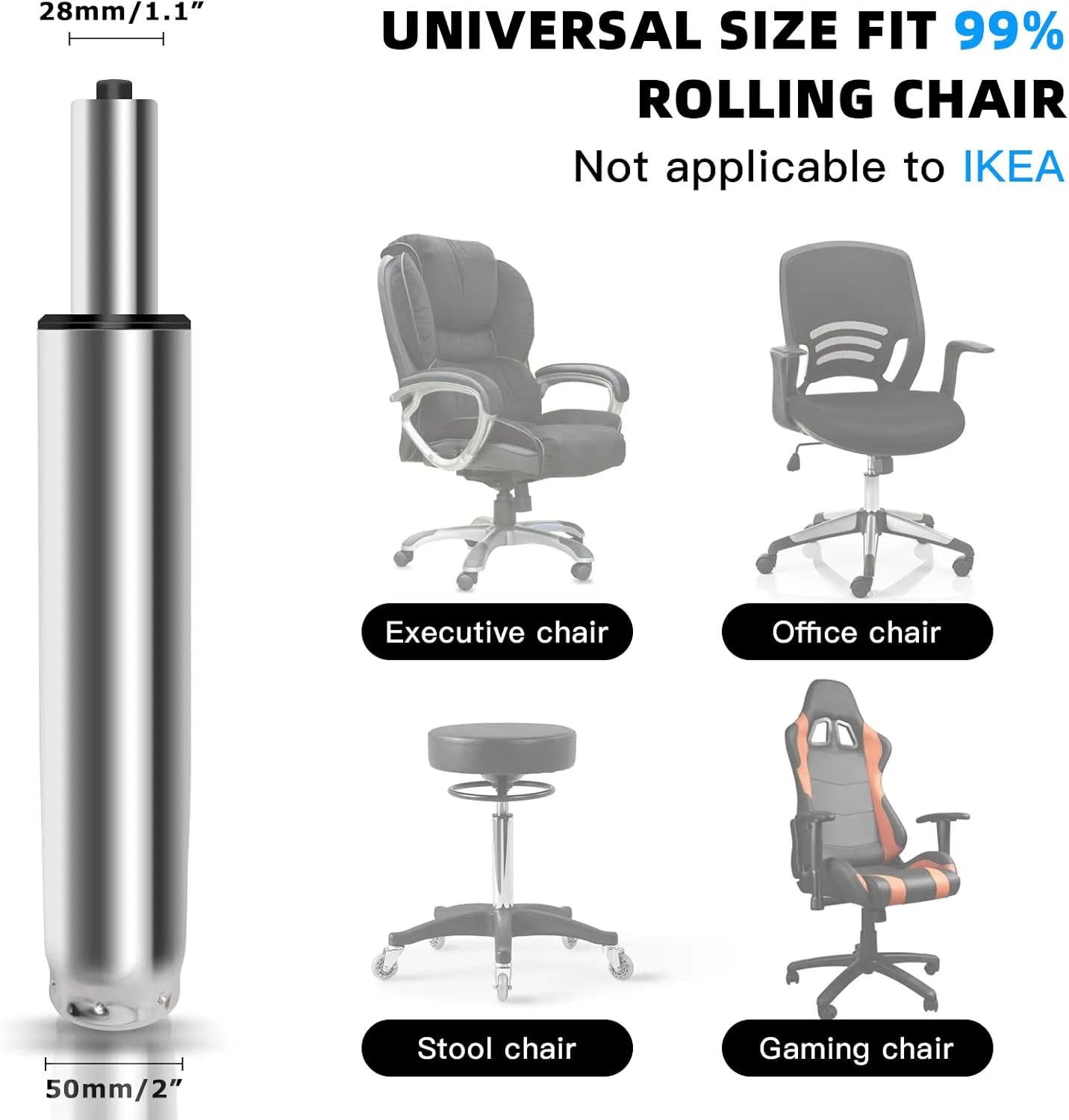 5.5 inch Office Chair Cylinder Replacement,Heavy Duty Gas Lift Cylinder for Office Desk Chairs/Gaming Chair,Gas Lift Hydraulic/Pneumatic Piston, Universal Size (Silver)