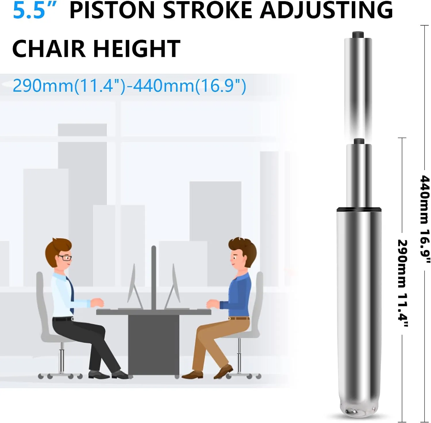 5.5 inch Office Chair Cylinder Replacement,Heavy Duty Gas Lift Cylinder for Office Desk Chairs/Gaming Chair,Gas Lift Hydraulic/Pneumatic Piston, Universal Size (Silver)