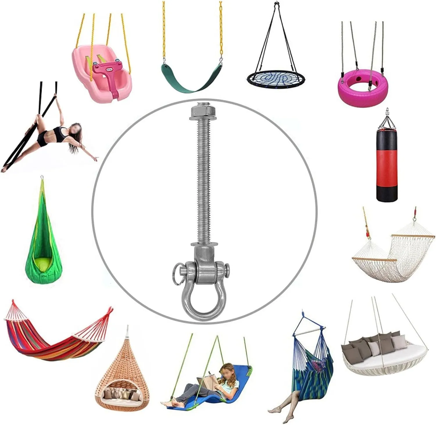 6 Bearing Silent Heavy Duty Swing Hanger Permanent Anti-Rust 180° Swing, 1500 lb Capacity sandbag Yoga Swing Hammock Chair,11''