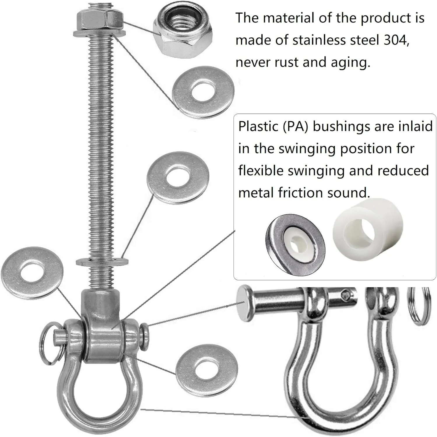 6 Bearing Silent Heavy Duty Swing Hanger Permanent Anti-Rust 180° Swing, 1500 lb Capacity sandbag Yoga Swing Hammock Chair,11''