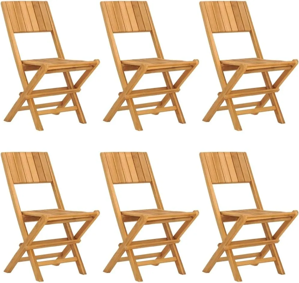 6-Piece Solid Teak Wood Folding Patio Chairs Set, 18.5x24x35.4 Inch Outdoor Furniture with Slatted Design, Foldable Lounge Chairs for Poolside Beach Camping Backyard and Sunroom