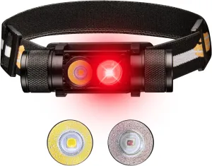 77outdoor LED Rechargeable Red Headlamp, D25LR Powerful Lightweight Head Flashlight with 90 High CRI Bright White Light and 660nm Deep Red Light, USB Charging for Camping, Hiking, Hunting