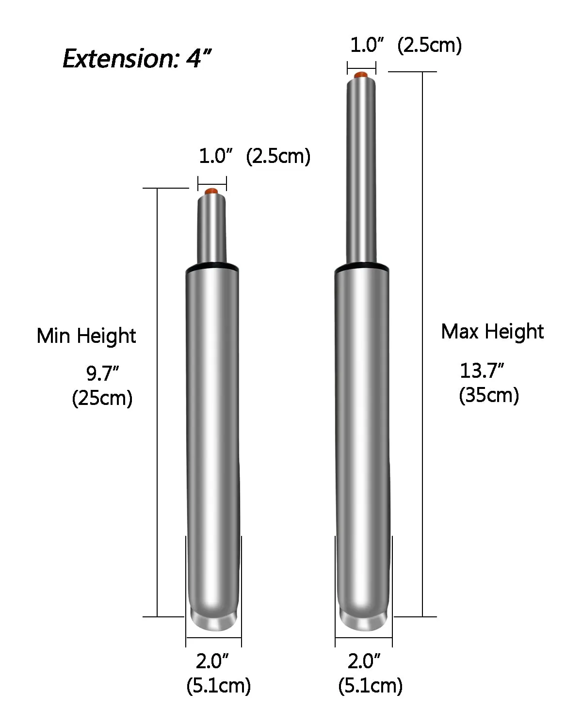 9.7" to 13.7" Long Adjustable Gas Lift Cylinder Tube for Office Chair Stool Replacement Parts,Heavy Duty Hydraulic Pneumatic Cylinder Shock Piston (4"Stroke)