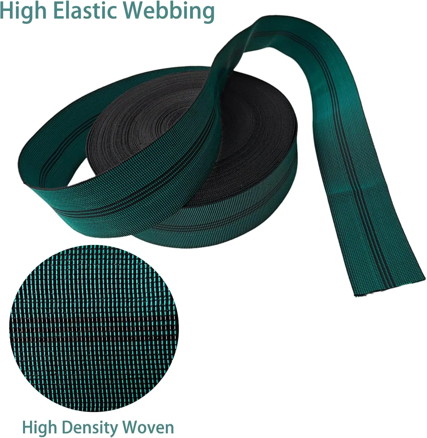 98 Ft Heavy Duty Elastic Webbing,2.75" Wide,Dark Green and Black，Chair，Sofa，Upholstery DIY，,Couch Seat Belt Replacement (98 Ft)