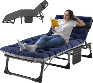 ABORON 5 Positions Camping Cots for Adults,Outdoor Folding Sleeping Cot/Mat,Folding Chaise Lounge Chair with Pillow,Portable Reclining Chair for Beach Lawn Camping Pool,Sunbathing Chairs