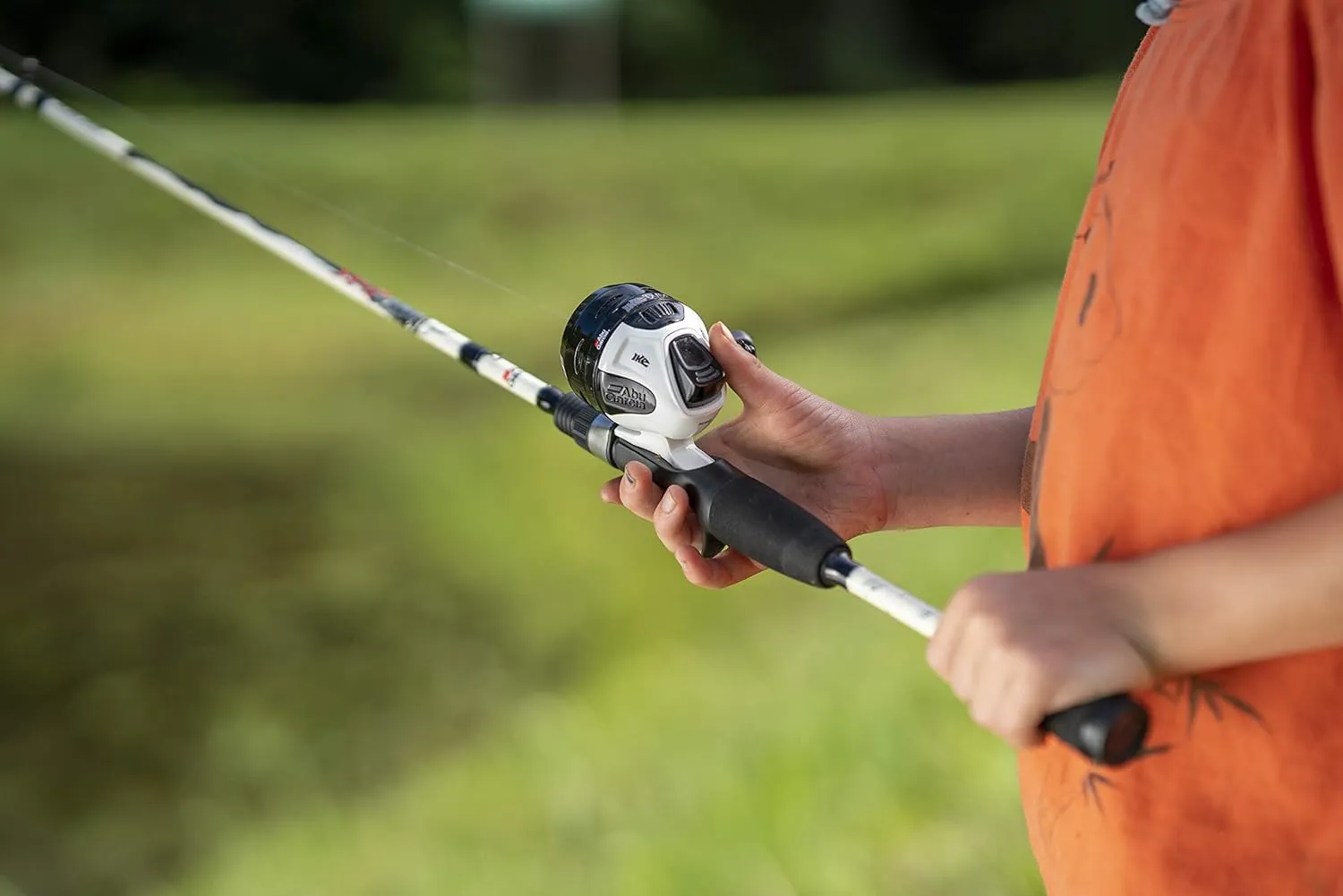 Abu Garcia 5’6" Ike Dude Youth Fishing Rod and Reel Spincast Combo, 2-Piece Rod, Size 6 Reel, Right Handle Position,White